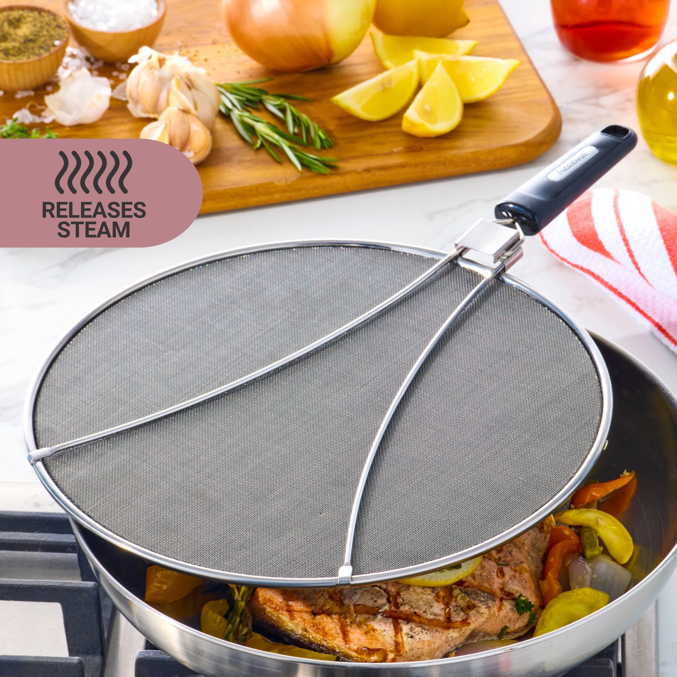Farberware Professional 11-inch Stainless Steel Splatter Screen with Foldable Handle