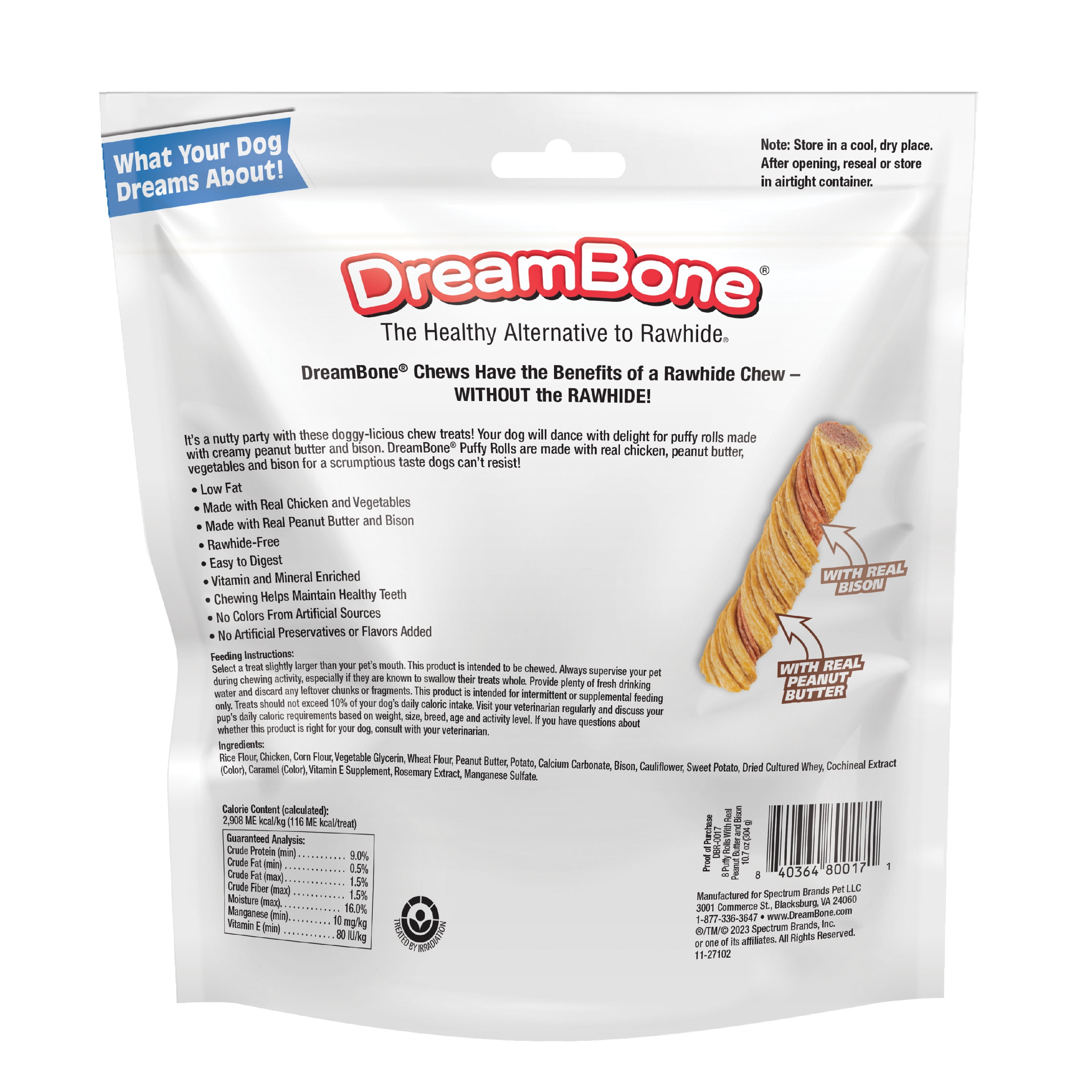 (2 pack) DreamBone Puffy Rolls Chews for Dogs, Treat Your Dog to Easy-to-Digest Rawhide-Free Chews Made with Real Peanut Butter and Bison, 8 Count