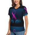 thumbnail image 2 of Xecao Two Human Hands are Holds Ribbon Awareness for Women's V-Neck T-Shirts-Elegant Half-Sleeve Tops Perfect for Summer-3X-Large, 2 of 5