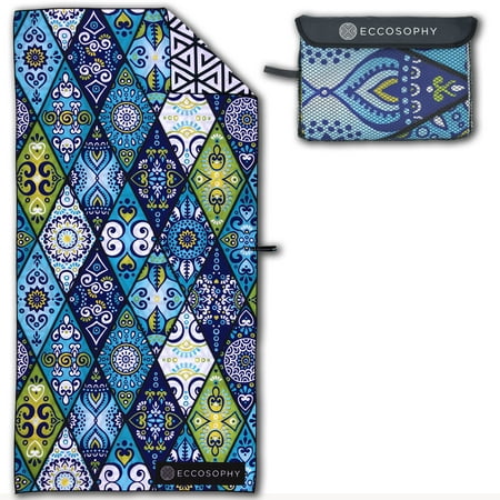 ECCOSOPHY Sand Free Microfiber Beach Towels - Quick Dry Pool Towels - Compact, Lightweight, Travel Towels - For beach, pool, spa, sports, camping and hiking (Mykonos)