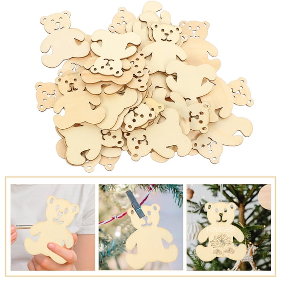 LOLIPPYY 40Pcs Wooden Bear Pieces for Creative DIY Crafts Beige Safe for Home Use