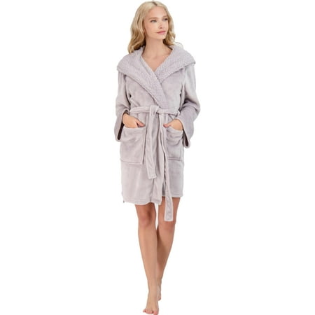 

PJ Couture Snowed In Women s Short Belted 36 Robe with Sherpa Lined Hood
