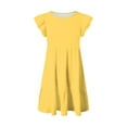 thumbnail image 4 of Ierhent Girl Dress Girl's Dresses Cotton Ruffle Sleeve Tiered Swing A-Line Cute Midi Casual Sundress Yellow,7-8 Years, 4 of 5