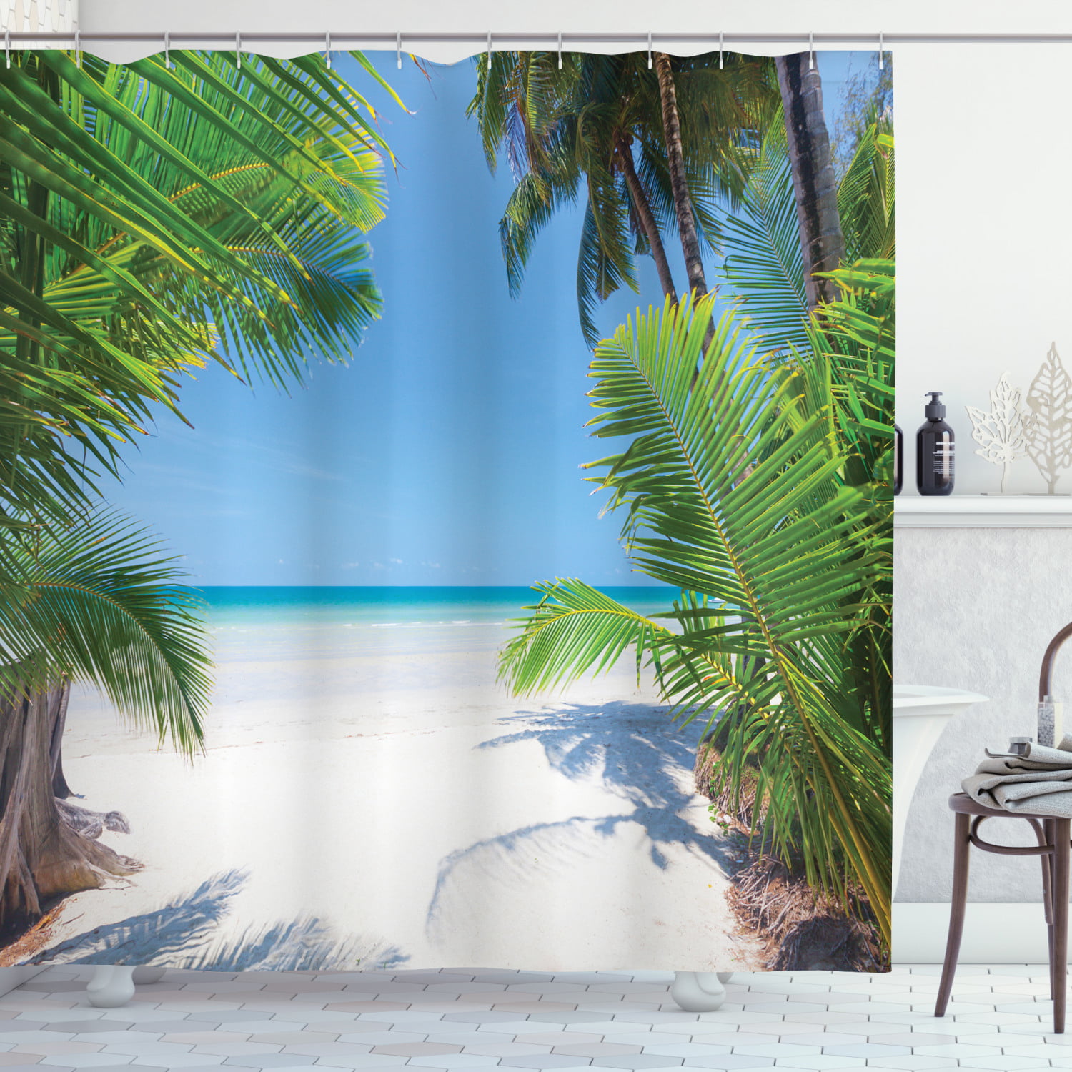 Ocean Decor Tropical Paradise at Maldives with Palms Extra Long Shower Curtain 