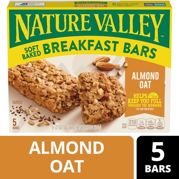 Nature Valley Soft Baked Breakfast Bars, Almond Oat, Morning Snacks, 5 Bars, 8.85 oz