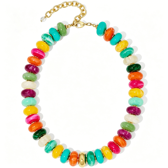 DESIGNICE Chunky Beaded Choker Necklace for Women Statement Necklace with Gold Accent Adjustable Beach Summer Jewelry Trendy Boho Necklaces in Multiple Colors Jewelry