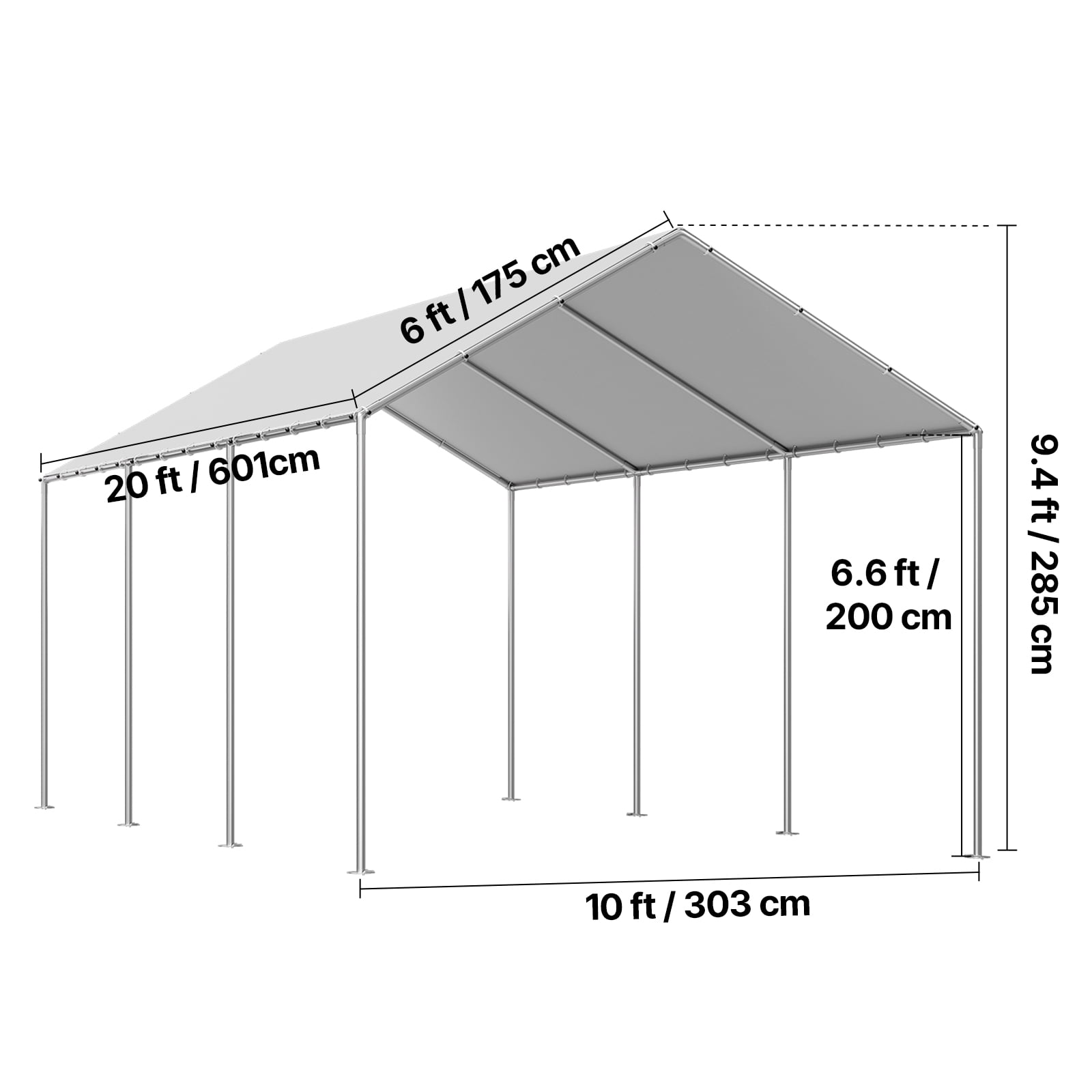 VEVOR Carport Replacement Canopy, 10 x 20 ft Potable Garage Tent Top Tarp, UV-Resistant & Waterproof Car Shelter Tarp, Heavy Duty Car Port Cover with Ball Buggees, Grey, Frame Not Included
