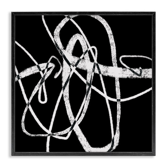 Stupell Industries Contemporary Distressed Fluid White Lines on Black Abstraction Black Framed Giclee Art, 12 x 12, by Lisa Ridgers