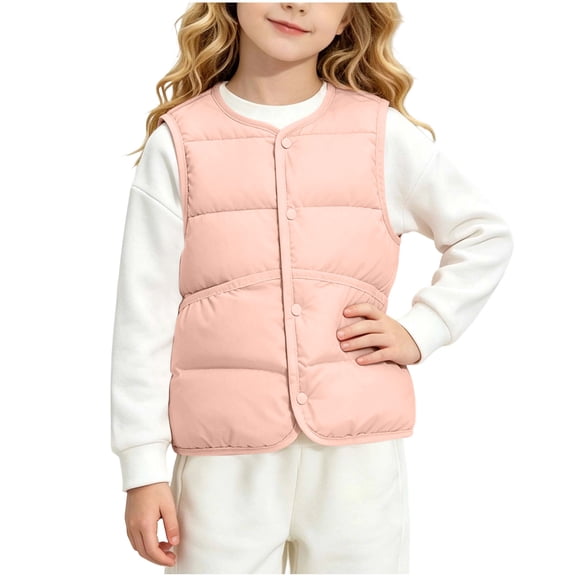 Fesfesfes Kids Unisex Round Neck Puffer Vest Snap Button Lightweight Warm Quilted Sleeveless Jacket for Toddler Boys Girls Ages 1-10 Years