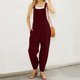 thumbnail image 3 of Gibobby pantalones siameses de pierna ancha Mono sin mangas para mujer, mono informal liso de verano, pantalones con peto de pierna ancha, mono con botones y bolsillos con bot(Vino， M), 3 of 5