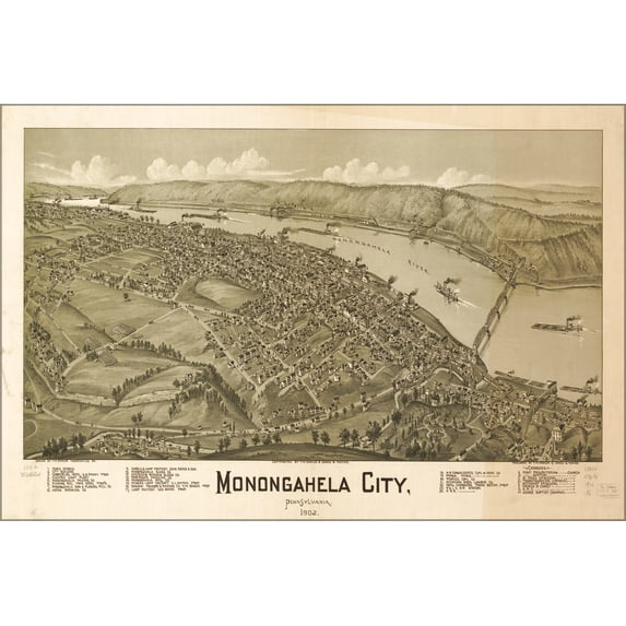 24"x36" Gallery Poster, map of Monongahela City, Pennsylvania, 1902
