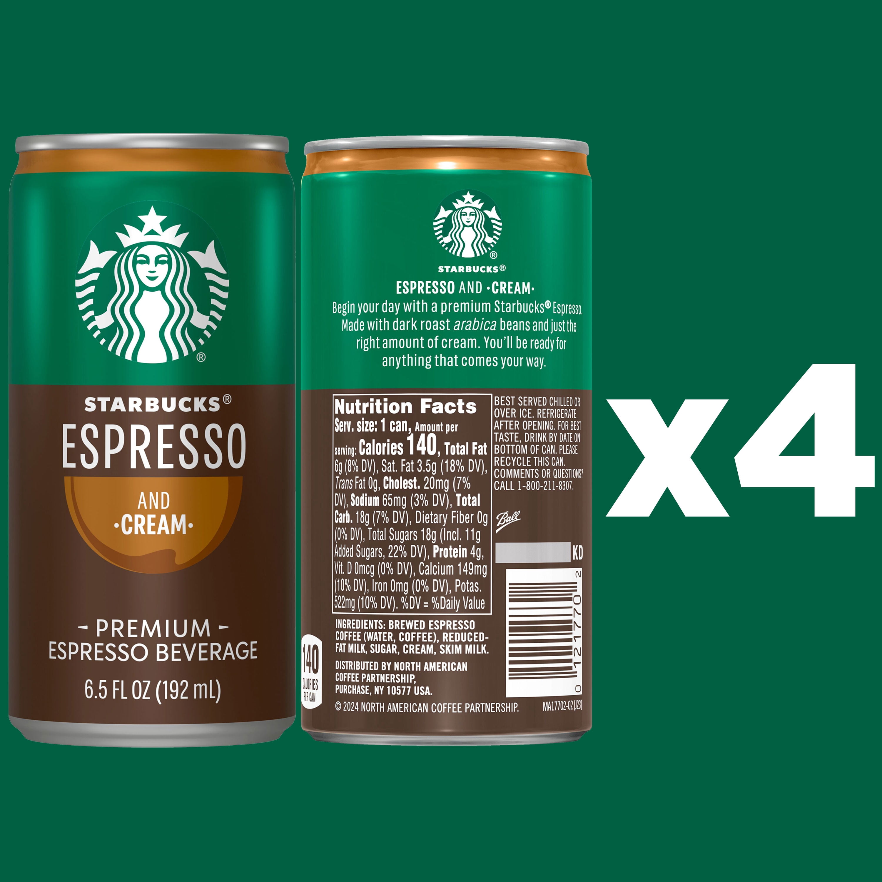 Starbucks Espresso & Cream Premium Espresso Beverage, 6.5 fl oz, 4 count
