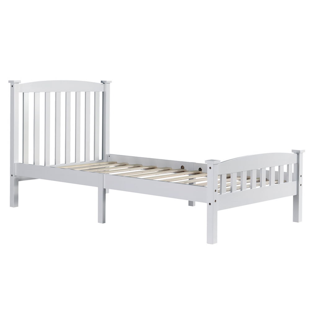 Lowestbest Vertical Twin Bed, Bed Frame Twin Size with Headboard and Footboard, White Lowestbest Vertical Twin Bed, Bed Frame Twin Size with Headboard and Footboard, White