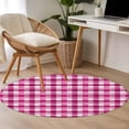 thumbnail image 5 of 4ft Washable Round Rug, Pink White Check Non-Slip Circle Area Rug for Living Room Bedroom, Modern Pink Theme Simple Indoor Floor Mat for Home Decor, 5 of 9