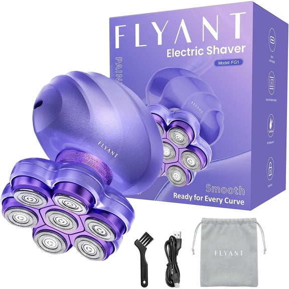 Electric Razors for Women Legs, 7D Rechargeable Body Shaver, IPX7 Waterproof Wet Dry Electric Shaver, Lady Hair Remover for Face Underarm Pubic, Purple