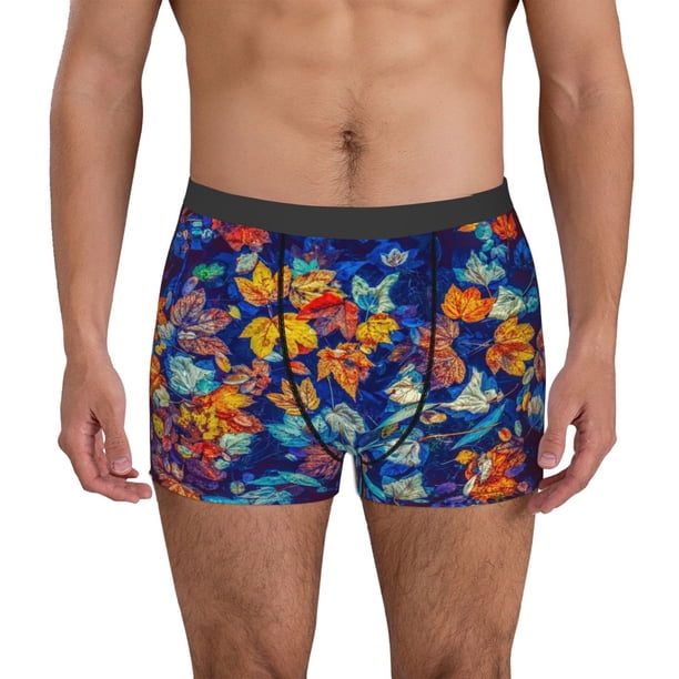 Balery Colorful Fall Leaves Calzoncillos bóxer para hombre, ropa interior de algodón suave y transpirable con cinturilla de nailon-Large