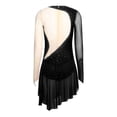 thumbnail image 4 of iixpin Women's Shiny Rhinestone Lyrical Dance Costumes Long Sleeve Asymmetrical Figure Ice Skating Dress Black S, 4 of 5