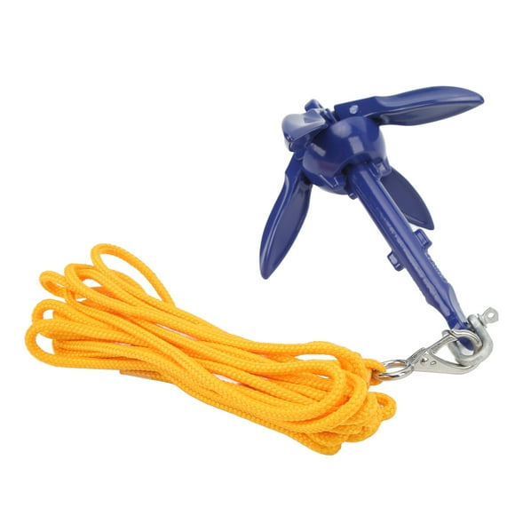 Marine Anchor Boat Grapnel Folding Anchor Aluminium Anchor Boat Anchor Kit Marine Anchor Blue Aluminium Foldable Boat Kayak Anchor With Yellow Rope For Fishermen