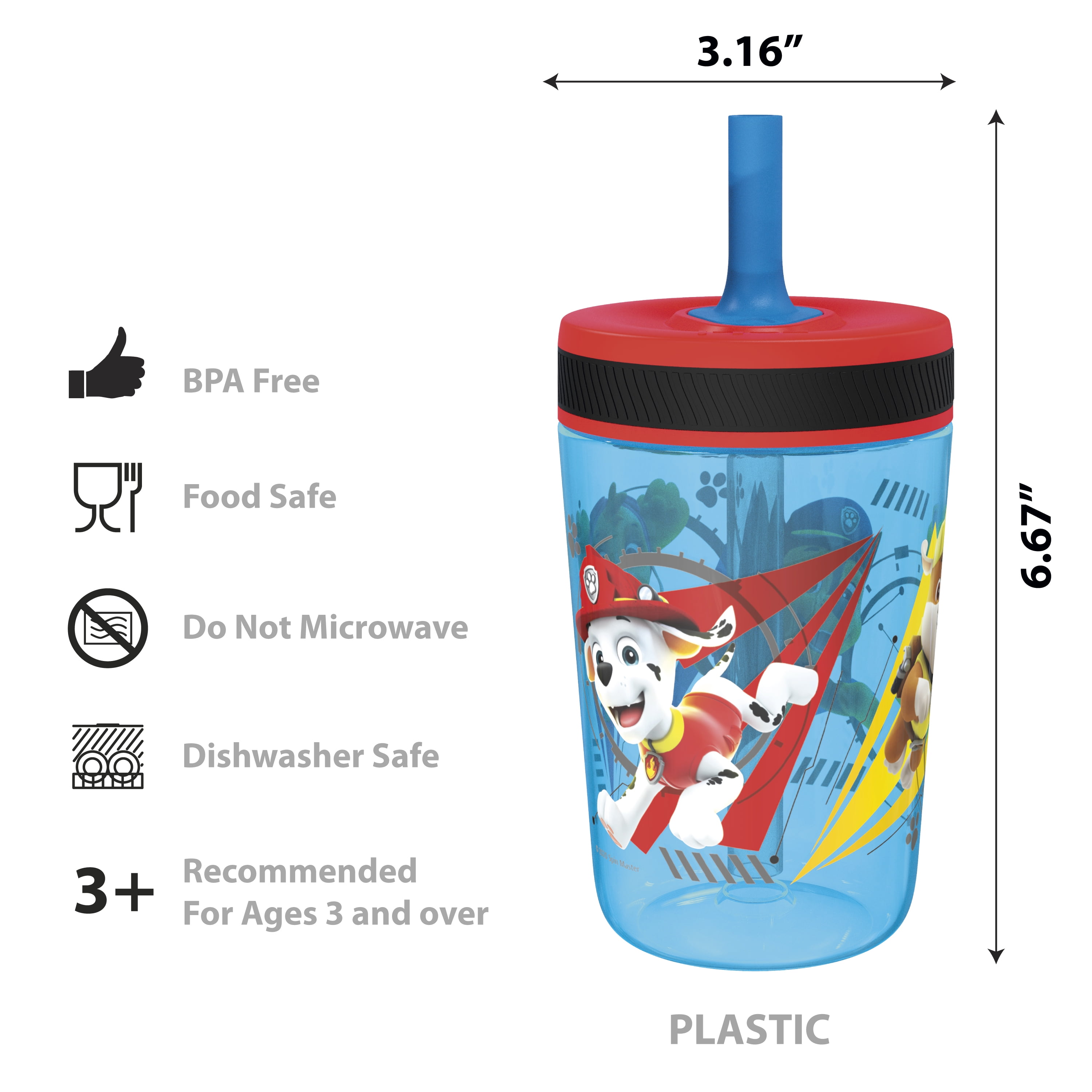 Zak Designs [3-Pack] Paw Patrol Chase 15oz Buddy Sip Tumbler Cup with Lid &  Straw, BPA-Free