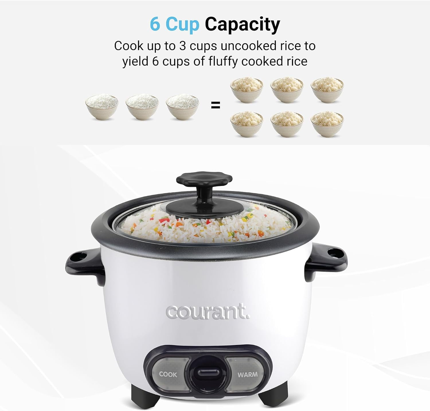 6-Cup Rice Cooker with Non-Stick Bowl, One Touch Operation, White