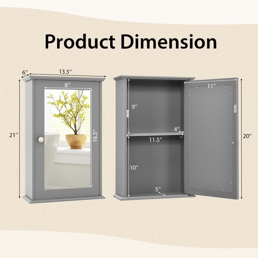 Finihen Bathroom Wall Cabinet, Wall Mounted Bathroom Mirror Cabinet, Bathroom Wall Cabinet with Single Mirror Door, for Bathroom, Gray Finihen Bathroom Wall Cabinet, Wall Mounted Bathroom Mirror Cabinet, Bathroom Wall Cabinet with Single Mirror Door, for Bathroom, Gray
