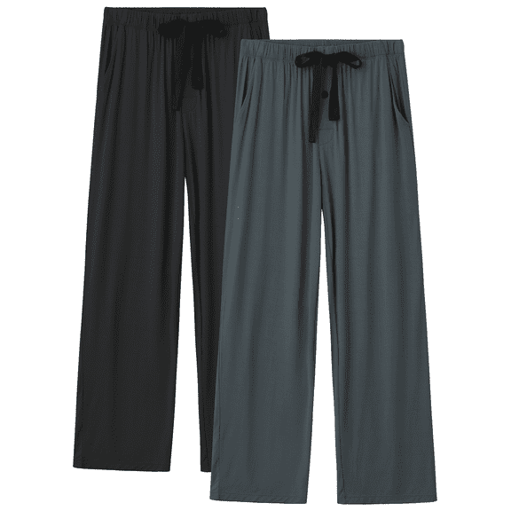 ANLIQI Mens Pajama Pants Rayon Made from Bamboo Soft Comfy Lounge Bottoms with Pockets 2 Pack (Black&Dark Gray, L)