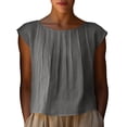 thumbnail image 2 of Mifsaly Cotton Linen Crop Tops Women Pleated Crewneck Summer Shirts Lightweight Breathable Beach Vacation Blouse Loose Casual Tshirts M, 2 of 9