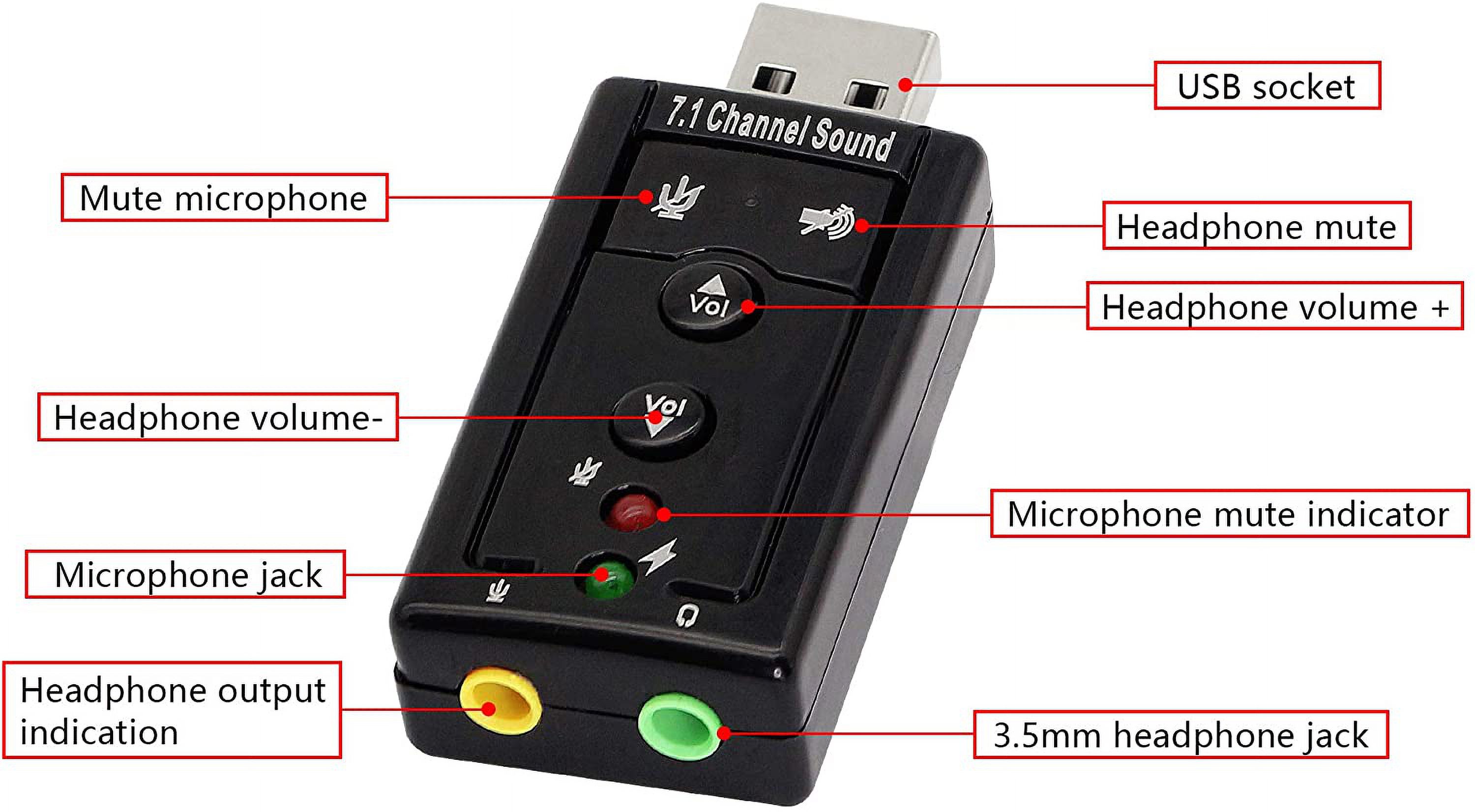 7.1 USB Stereo Audio Adapter External Sound Card - Sound card - stereo - USB 2.0 - ICUSBAUDIO7,Black - image 5 of 6
