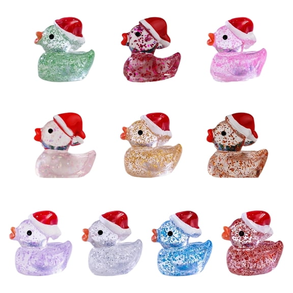 50 PCS Christmas Glitter Mini Resin Ducks Luminous Miniature Figures 0.7 Inch for Garden Aquarium Xmas Birthday Ornaments Light Up Decor