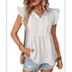 thumbnail image 1 of Blusas de Punto de Verano para Mujer 2025, con Cuello Redondo Calado, Lindas Blusas de Corta con Volantes para Mujer. XL, 1 of 10