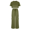 thumbnail image 5 of Mqqzkk Women Sweatsuits 2 Piece Outfits Summer Track Suits Short Sleeve Crop Tops Long Pant Sweat Suit Legging Jogger Sets, 5 of 5