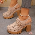 thumbnail image 7 of Rokment Womens Vintage Clogs Dress Sandals 2026 Spring Summer Casual Leather Hollow out Buckles Closed Toe Platform Chunky Block High Heels Slingback Pumps Beige Size 9.5, 7 of 7