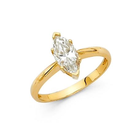 FB Jewels 14K Yellow Gold Marquise Shaped Cubic Zirconia CZ Engagement Ring Size
