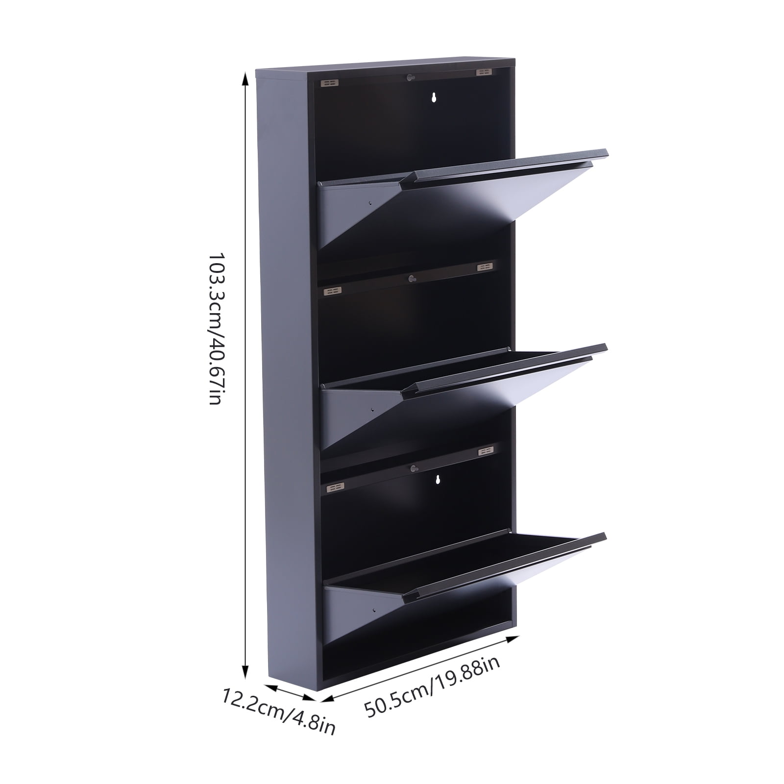 Black Narrow Shoe Storage Cabinet with 3 Shelves Wall Mounted in Large