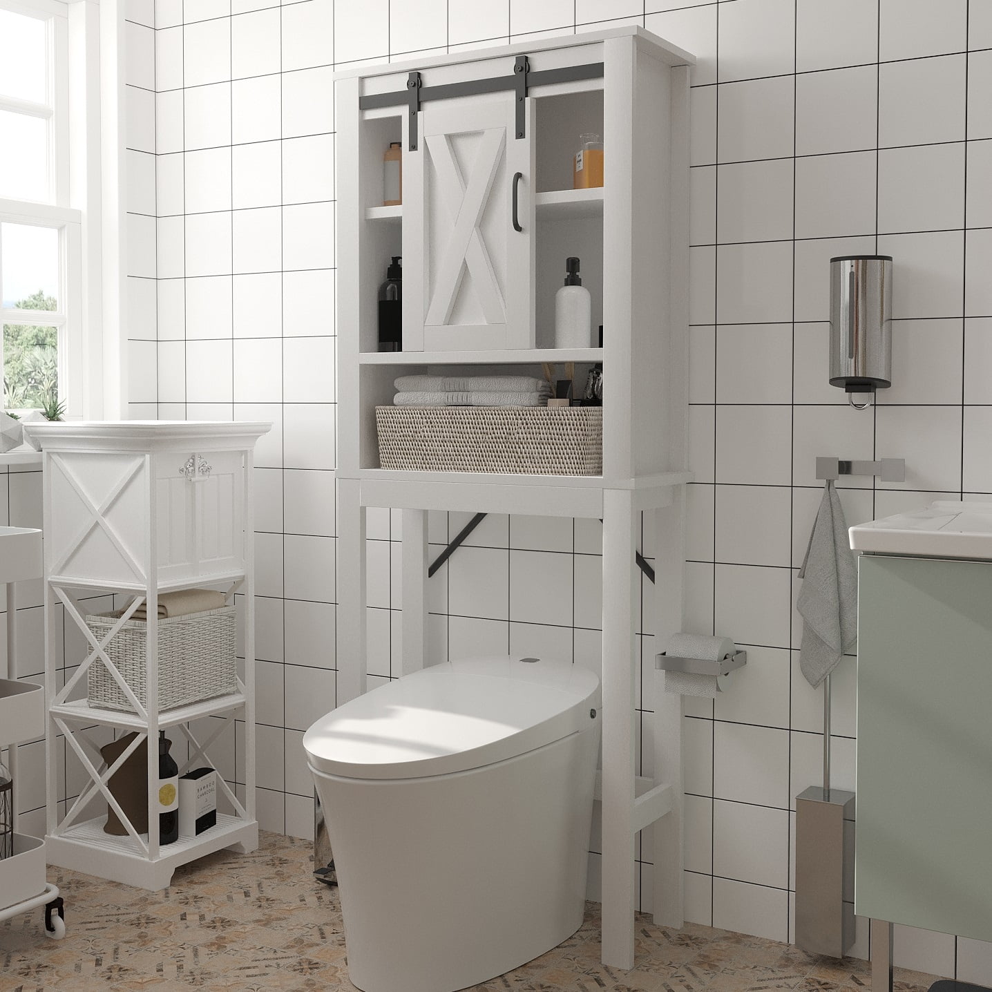 PWFE Farmhouse Over Toilet Bathroom Organizer, Freestanding Over The