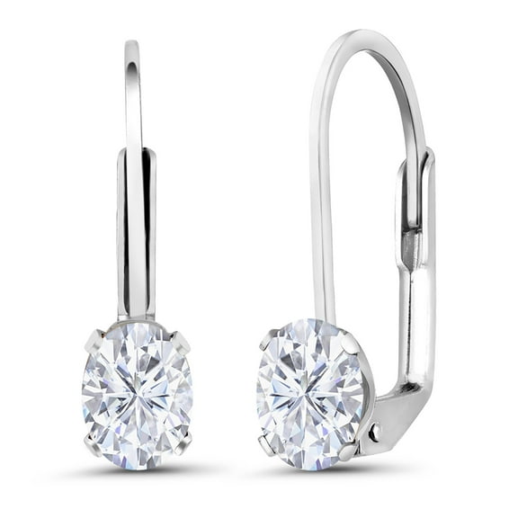 Gem Stone King 925 Sterling Silver Dangle Earrings Set with Oval 1.00cttw Moissanite