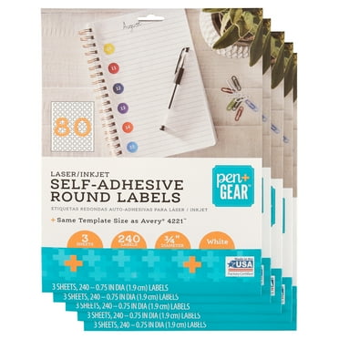 Pen + Gear Laser/Inkjet Self-Adhesive Round Labels, White, 3/4", 80 Labels Per Sheet, 1200 Labels