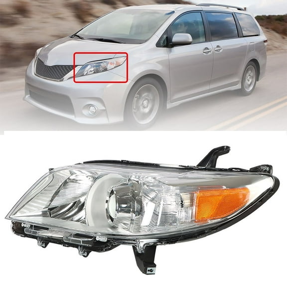 Labwork Headlights Assembly Black Chrome Halogen Headlamp Housing Fit for 2011 2012 2013 2014 2015 2016 2017 2018 2019 2020 Toyota Sienna, Front Left (Driver Side)