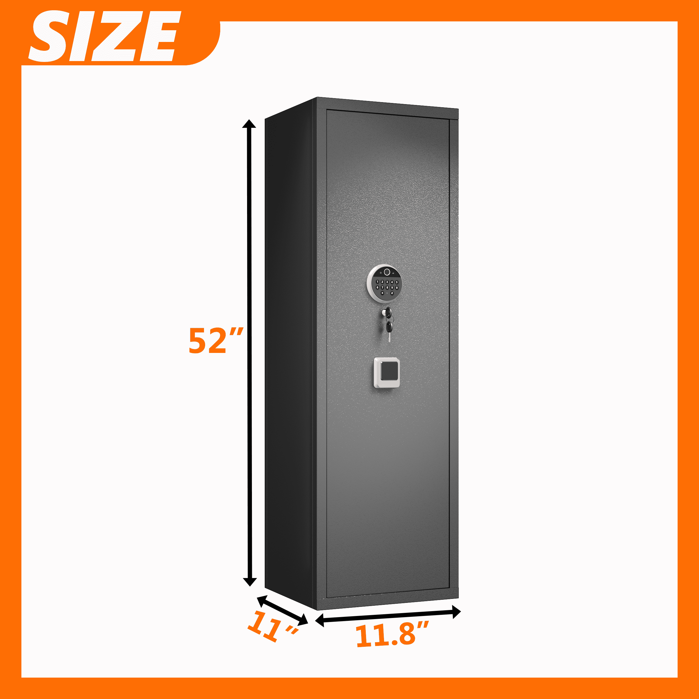 52" Tall Black Rifle Safe, Biometric & Keypad Lock, Adjustable Gun Racks with Built-in Alarm System