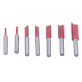 thumbnail image 1 of 7-Piece Red Coated Woodworking Straight Milling Cutter Set, 6.35mm Shank Tungsten Steel Router Bits with Bearing, Ideal for Slotting Trimming Soft/Hard/Solid Wood, Composite Materials, Plywood &, 1 of 7
