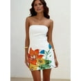 thumbnail image 3 of Gdvsclr Women Tropical Summer Dress Strapless Floral Midi Tube Bodycon Party Clubwear Orange Color M, 3 of 5