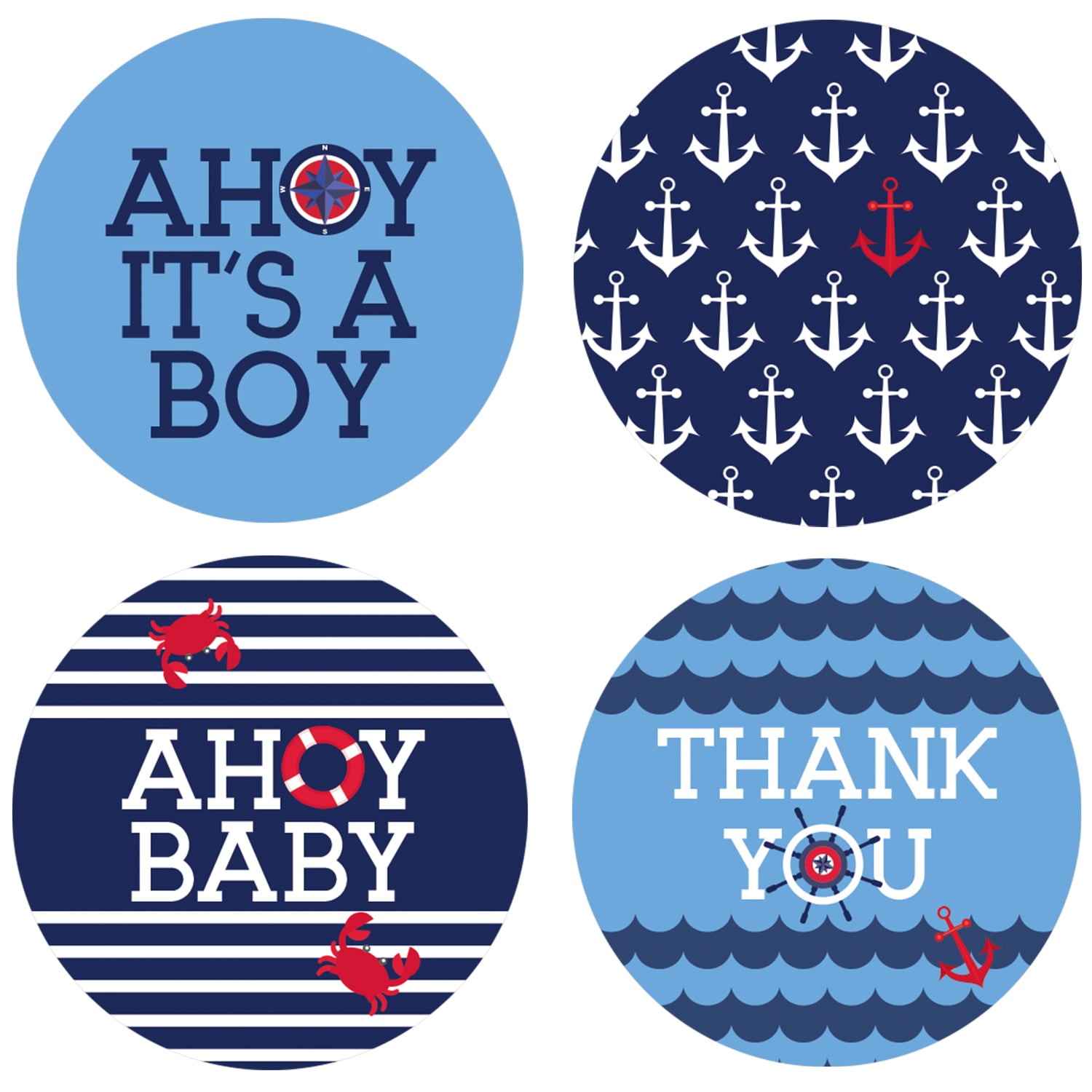 24 NAUTICAL PERSONALIZED ANCHOR BABY SHOWER PARTY STICKERS FAVORS LABELS ROUND