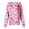thumbnail image 5 of Scrub Jackets Women Printed Scrubs Blouse with Pocket,Workwear Top for Daily Nursing Uniform Breast Cancer Awareness Pink L, 5 of 5