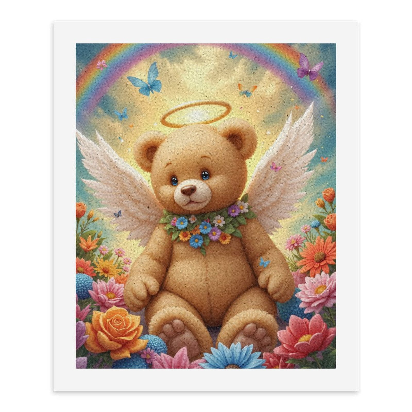 Paint By Numbers Kit for Adults Beginner - DIY Teddy Angel Rainbow Garden Canvas Painting Kits for Adults, Frameless Paint By Number for Adults for Home Wall Decor 16x20 Inch
