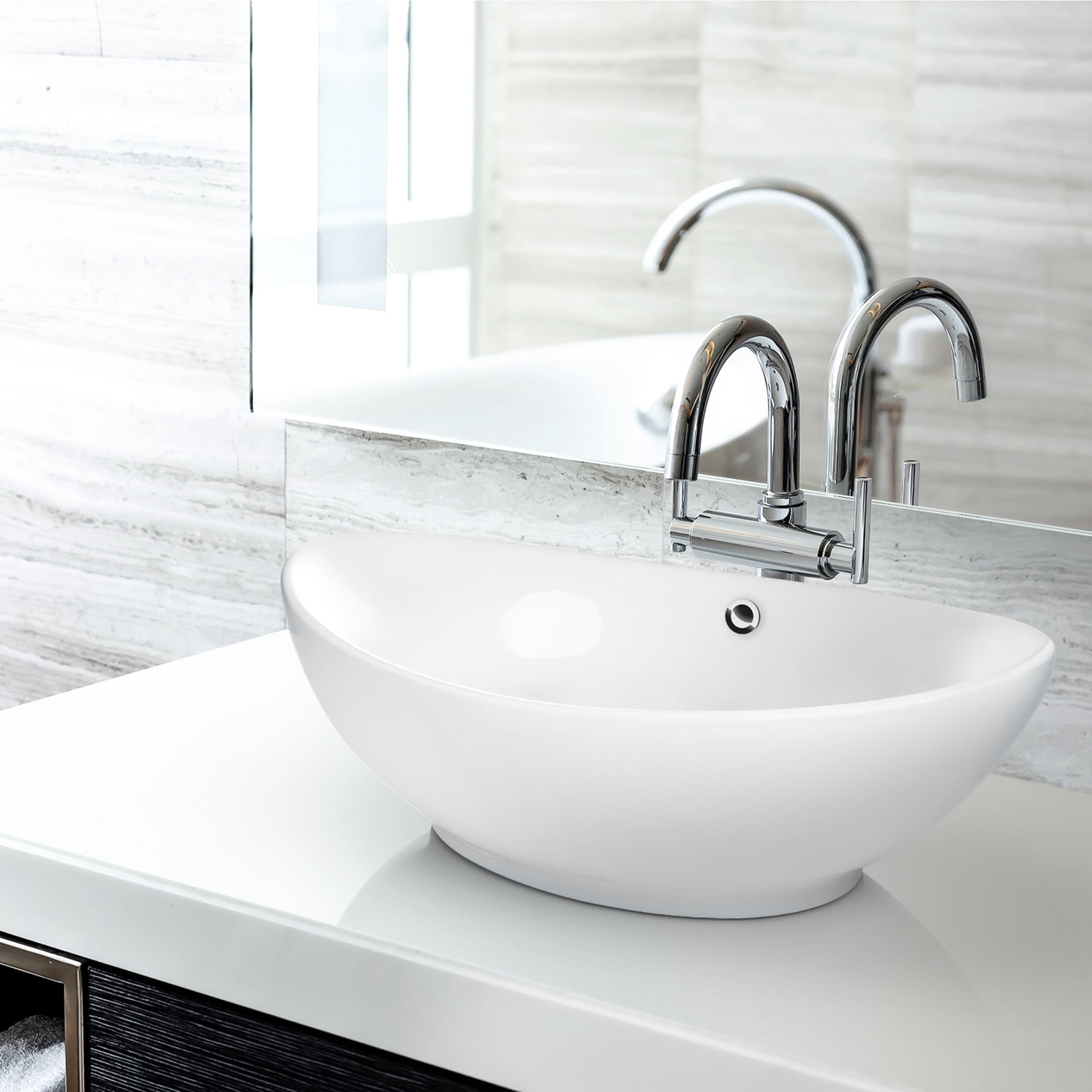Miligoré 23" x 15" Oval White Ceramic Vessel Sink - Modern Egg Shape Above Counter Bathroom Vanity Bowl
