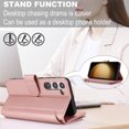 thumbnail image 3 of Compatible With Samsung Galaxy S23 Wallet Case with Card Holder Kickstand Double Magnetic Clasp Zipper Pocket Lanyard Strap Wristlet, Leather Flip Case Women Men Wallet Cover,Rosegold, 3 of 14