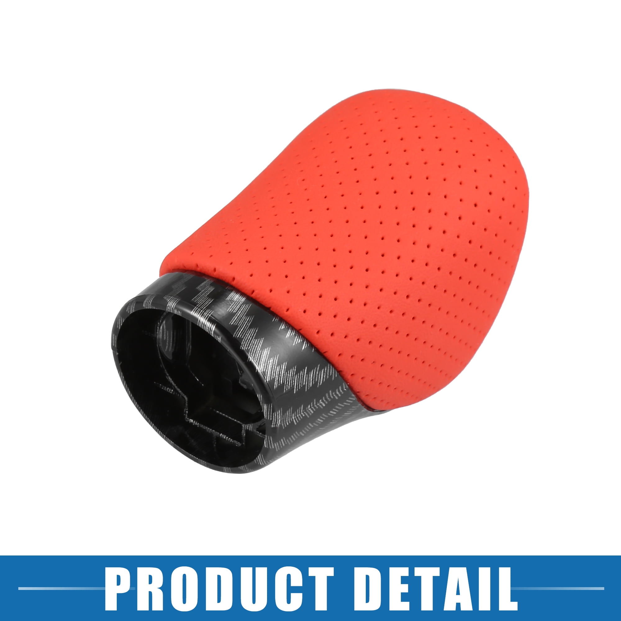 Unique Bargains 1PC Automatic Transmission Gear Shift Knob for Lexus ES300h Carbon Fiber Cover Red Faux Leather Perforated
