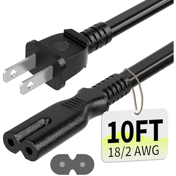 ccwmincc 2 Prong AC Power Cord 10Ft Black, Universal Power Cable Replacement for Sony PS5/PS4/PS3 Slim, PlayStation 5 4 3, Xbox One X/S, Xbox Series X/S, TV, Printer-ETL Listed
