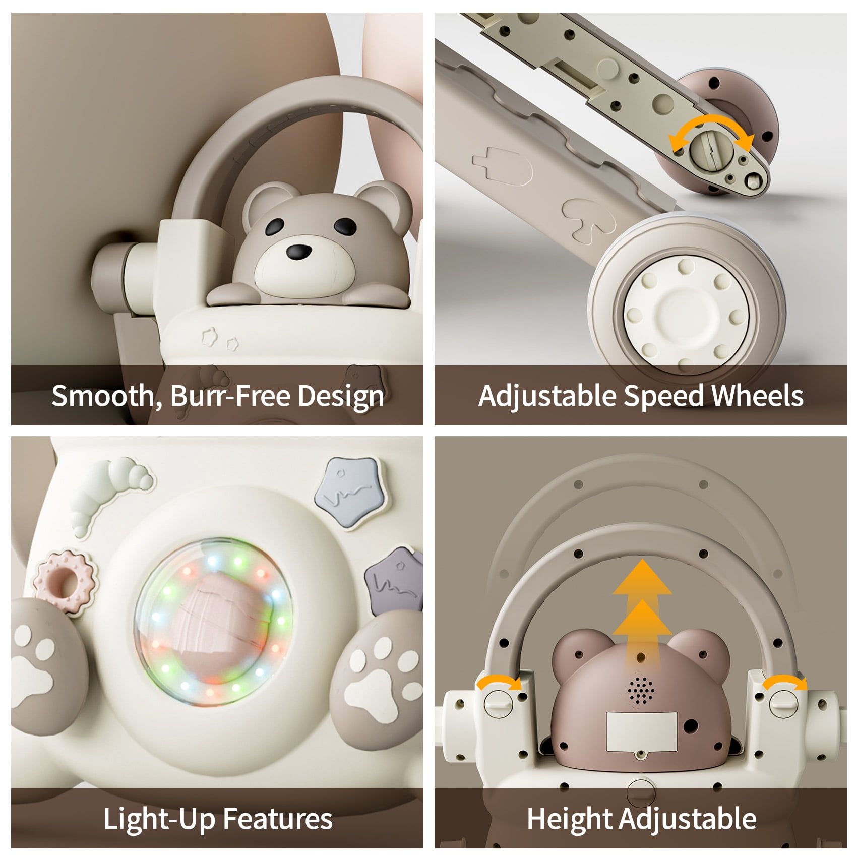 UNICOO® Beginner Steps Companion™ 3-in-1 Baby Sit to Stand Learning Walker, Early Learning Push Toys, Baby Push Walker, Sliding Bike & Push Car, Balance Scooter, Toddler 6-48 (Teddy Brown)