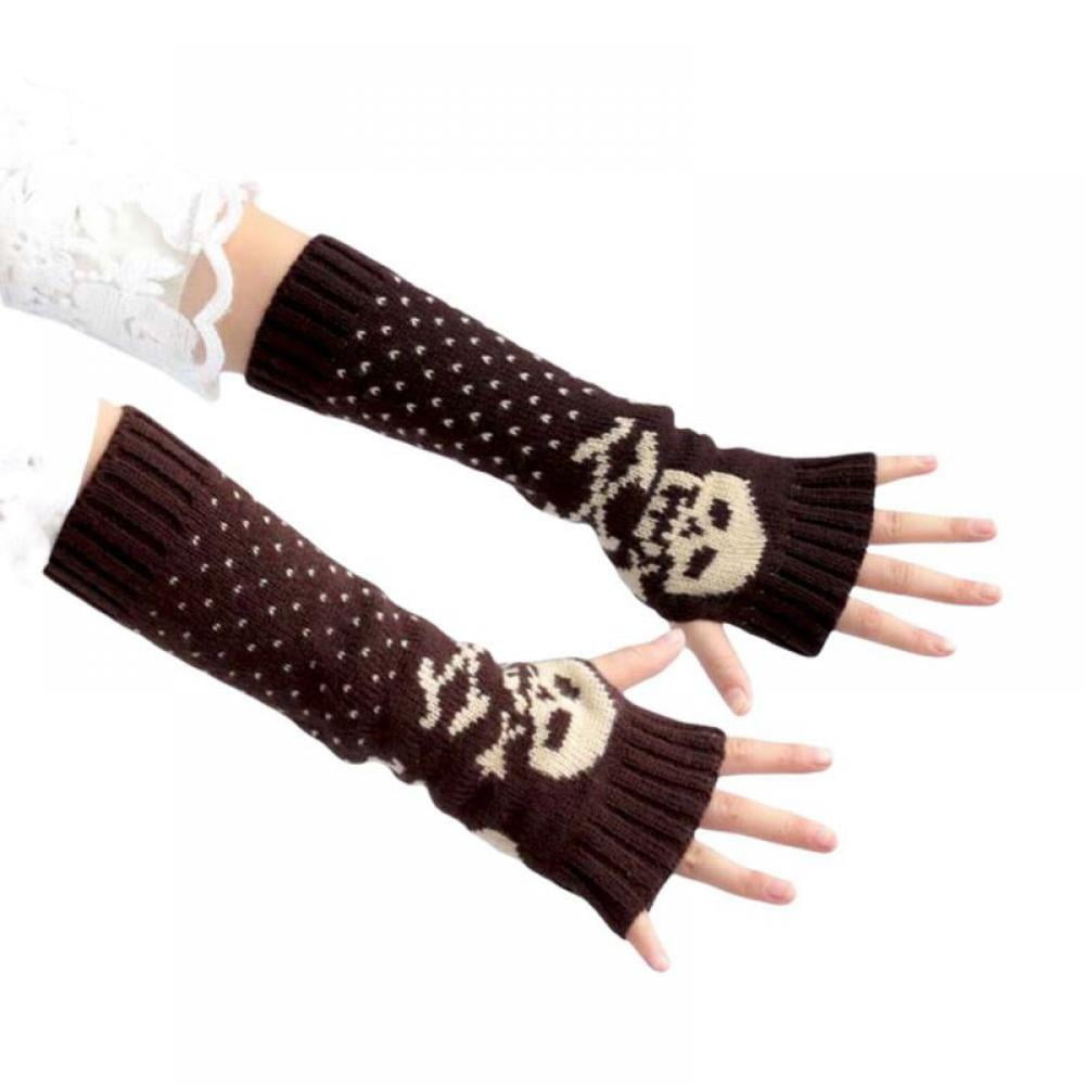 Fingerless gloves for women Women Winter Wrist Arm Warmer Skull Knitted Long 